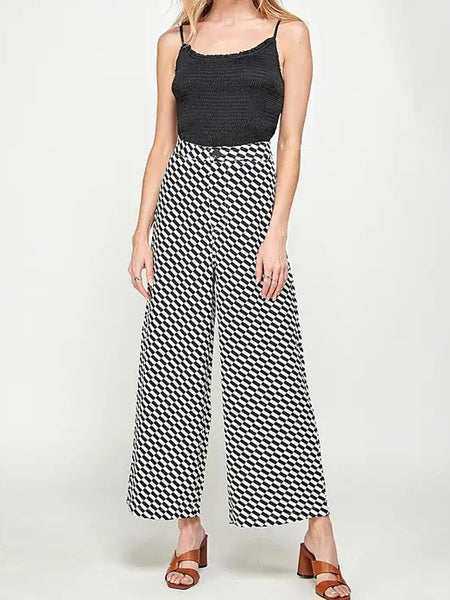 Checker Print Wide Leg Pants - MAKE Collectives