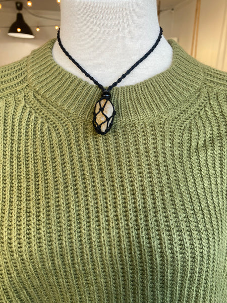 Macrame Necklace with Crystal Gem Stone Cage Holder