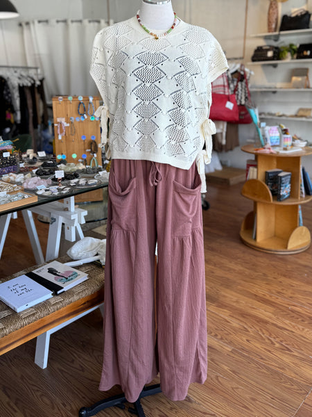Brick Textured Flowy Wide Leg Pants