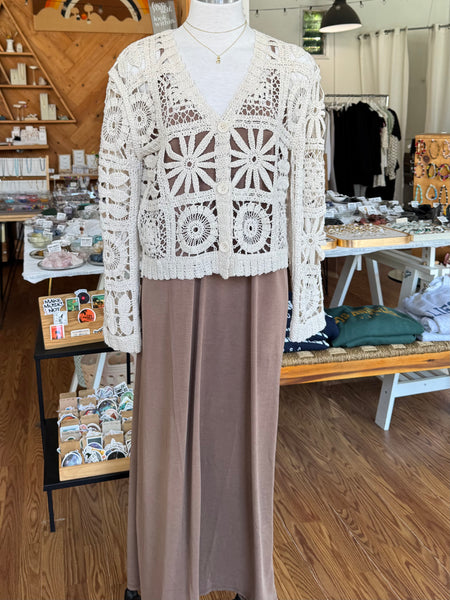 Natural Floral Crochet Cardigan