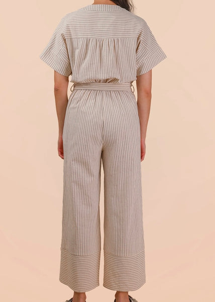 Oatmeal Stripe Cotton Jumpsuit