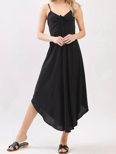 Black Ruched Midi Dress