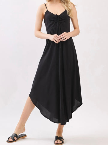 Black Ruched Midi Dress