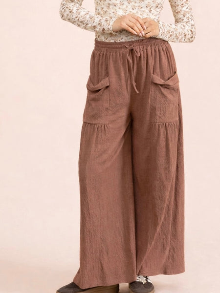 Brick Textured Flowy Wide Leg Pants