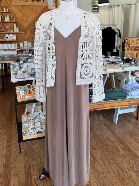 Natural Floral Crochet Cardigan