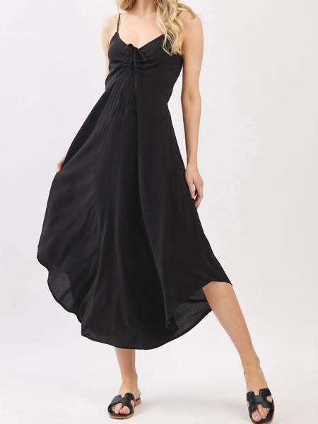 Black Ruched Midi Dress