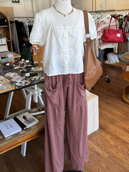 Ivory Floral Embroidered Puff Sleeve Top