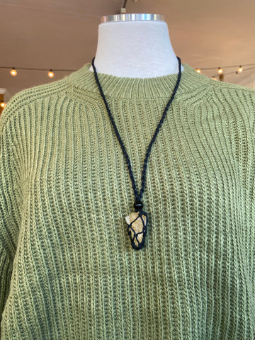 Macrame Necklace with Crystal Gem Stone Cage Holder