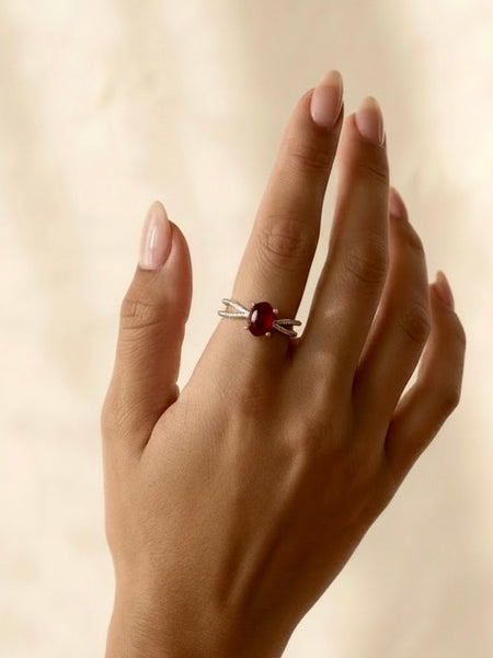 Cognac Amber Sterling Silver Ring