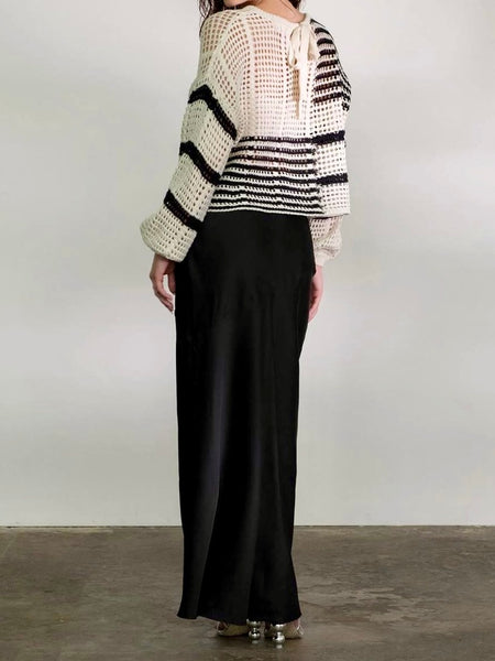 Stripe Crochet Knit Sweater