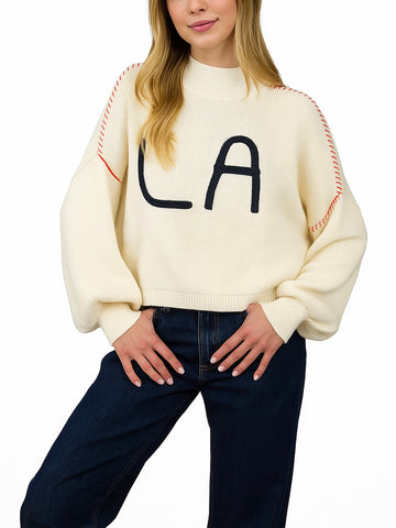 Los Angeles Embroidered Stitched Knit Sweater