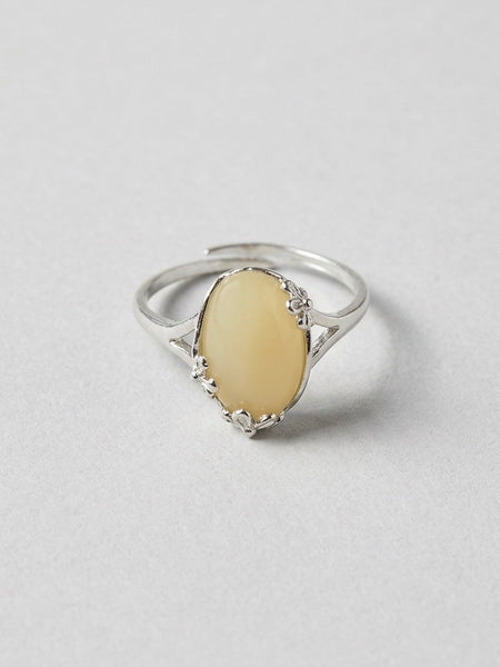 Butterscotch Baltic Amber Flower Sterling Silver Ring