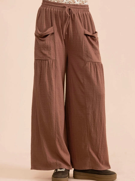 Brick Textured Flowy Wide Leg Pants