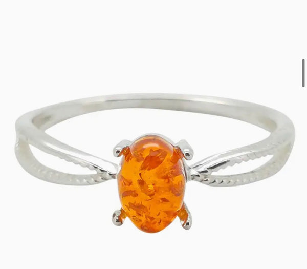 Cognac Amber Sterling Silver Ring