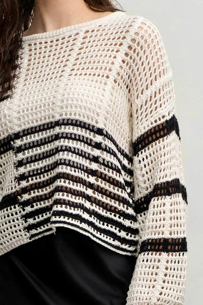 Stripe Crochet Knit Sweater