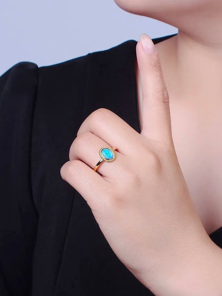 Dainty Ocean Blue Opal Stone Ring