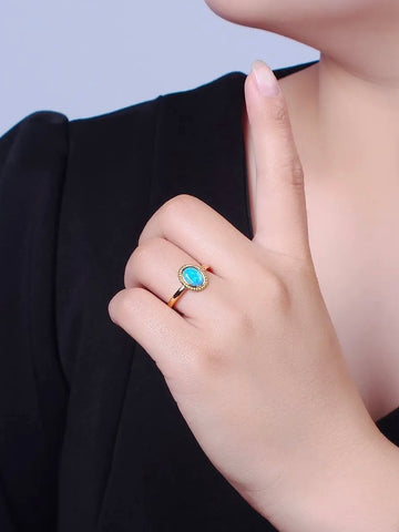 Dainty Ocean Blue Opal Stone Ring