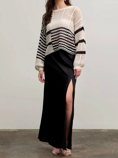 Stripe Crochet Knit Sweater