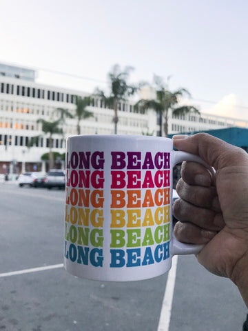 Rock Scissor Paper Long Beach Rainbow Font  Mug