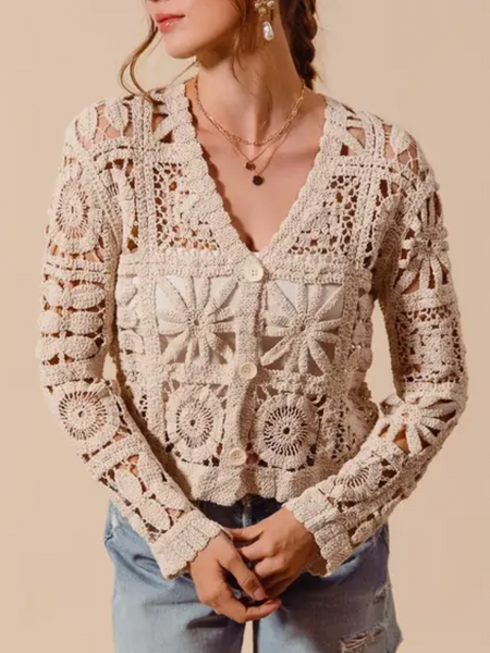 Natural Floral Crochet Cardigan