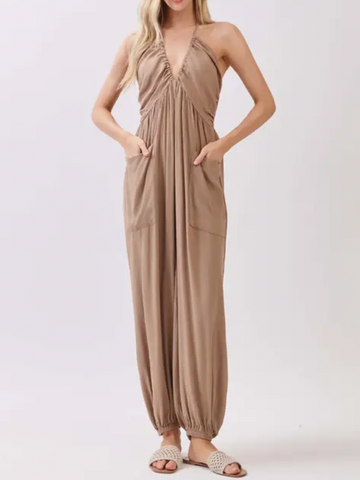 Taupe Halter Jogger Jumpsuit