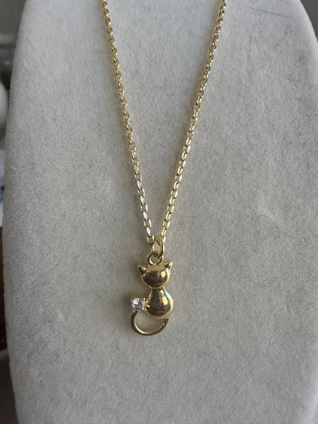 Gold fill cat cz pendant necklace#01078