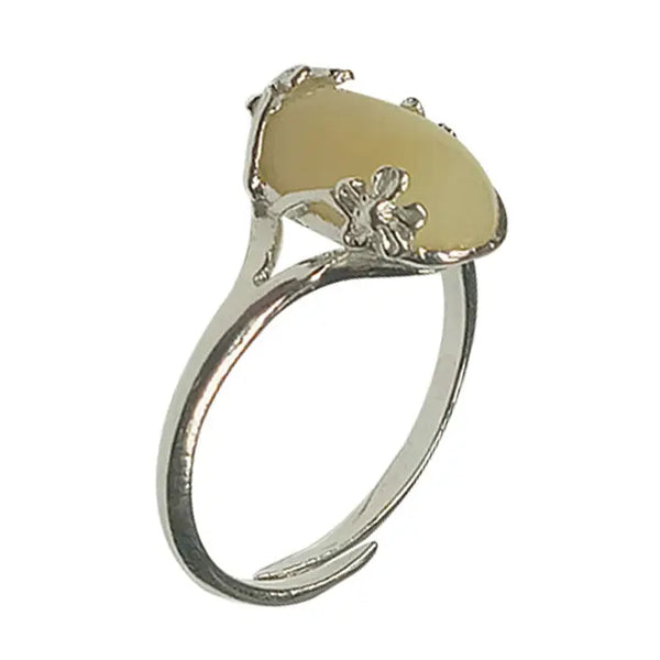 Butterscotch Baltic Amber Flower Sterling Silver Ring