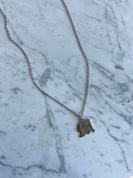 Old English Uppercase Intial Pendant Necklace