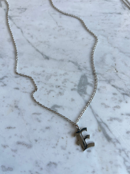 Old English Uppercase Intial Pendant Necklace