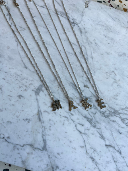 Old English Uppercase Intial Pendant Necklace