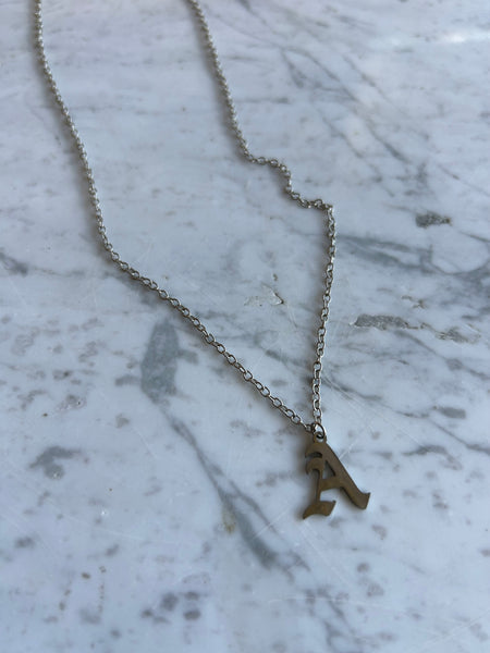 Old English Uppercase Intial Pendant Necklace