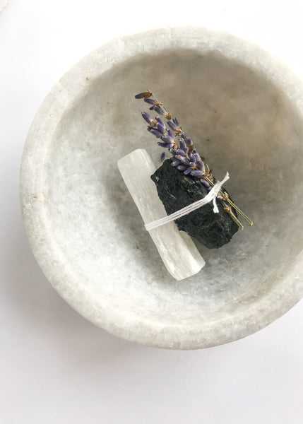 Selenite Black Tourmaline Lavender Cleanse & Recharge Crystal Bundle
