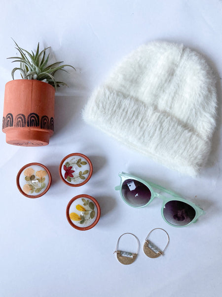 Set of 3 Round Terracotta Cup Pressed Flower Candle