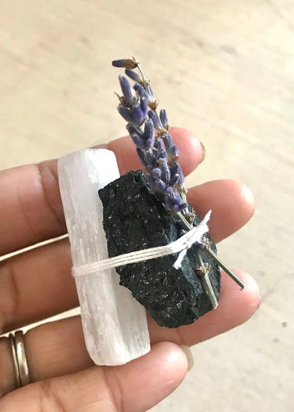 Selenite Black Tourmaline Lavender Cleanse & Recharge Crystal Bundle