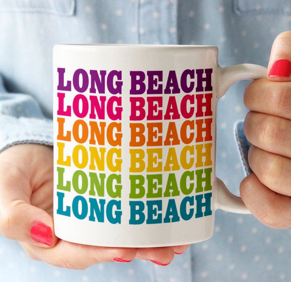 Rock Scissor Paper Long Beach Rainbow Font  Mug