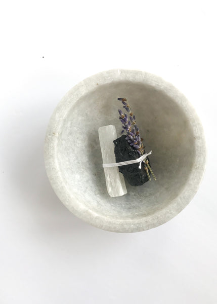 Selenite Black Tourmaline Lavender Cleanse & Recharge Crystal Bundle