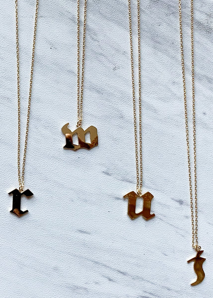 Old English Uppercase Intial Pendant Necklace
