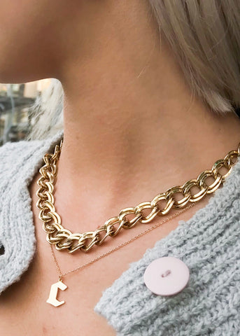 Old English Uppercase Intial Pendant Necklace